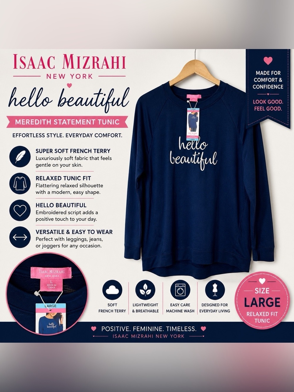 Isaac Mizrahi New York Hello Beautiful Meredith Statement Tunic Size Large